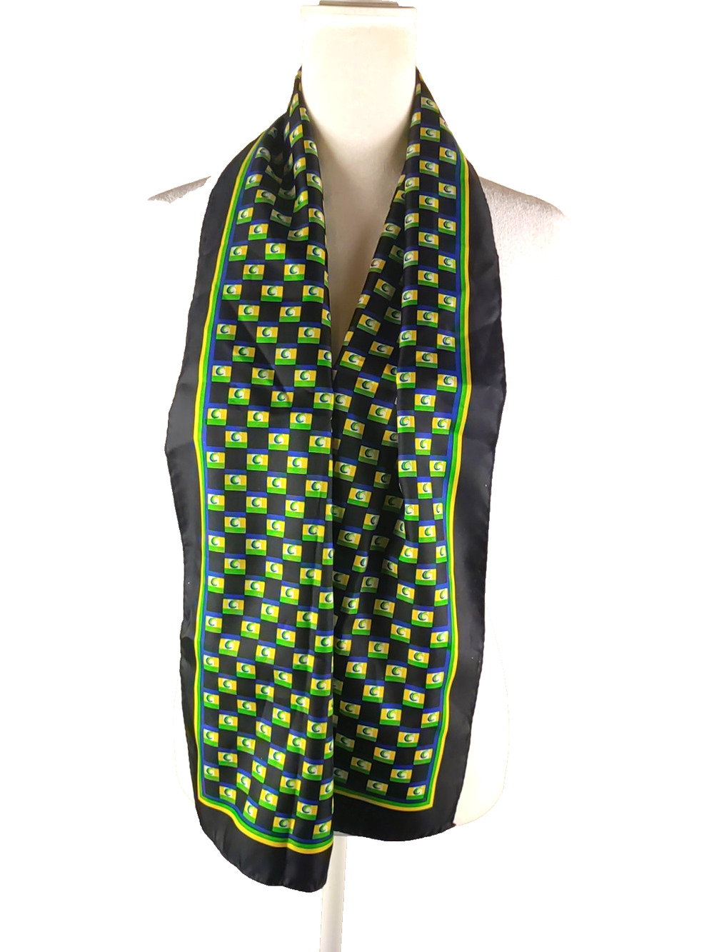 Weight Watchers Scarf Rectangle 54 X 19 Navy Blue Yellow Green